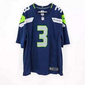 NFL Nike On Field Seattle Seahawks #3 Russell Wilson Jersey Navy Men's Size L
